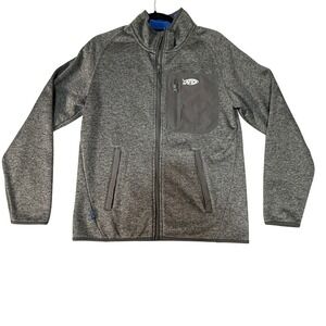 AFTCO Jacket Mens Small Full Zip‎ Sweater Fleece Grey Heathered American Fishing